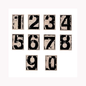 Set van 10 grungenummers RUBBERSTEMPEL, schrijfstempel, cijferstempel, gemengde media-stempel, nummerset postzegels, gemengde thema's, grungenummers