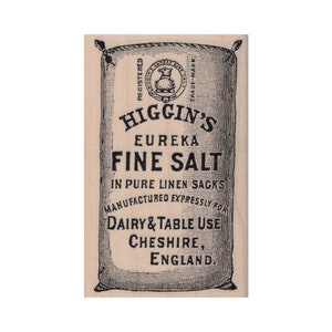 Selo de borracha de sal fino de Higgin, selos de produtos vintage, selo de sal, selo de sal fino, selo de sal da Inglaterra, selo para amantes de comida, saco de sal