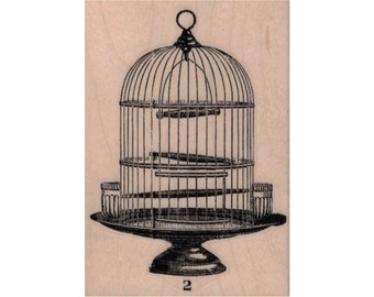 Sello de goma con forma de jaula de pájaro de alambre, Sello de jaula de pájaro, Sello de jaula de pájaro victoriano, Sello de pájaro, Regalo para amantes de las aves, Sello de goma de pajarito, Plumas, Alas