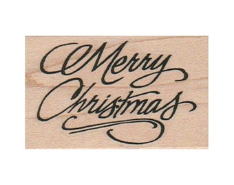 Merry Christmas Calligraphy RUBBER STAMP, Merry Christmas Stamp, Christmas Stamp, XMAS Stamp, Holiday Stamp, Christmas Cheer Stamp