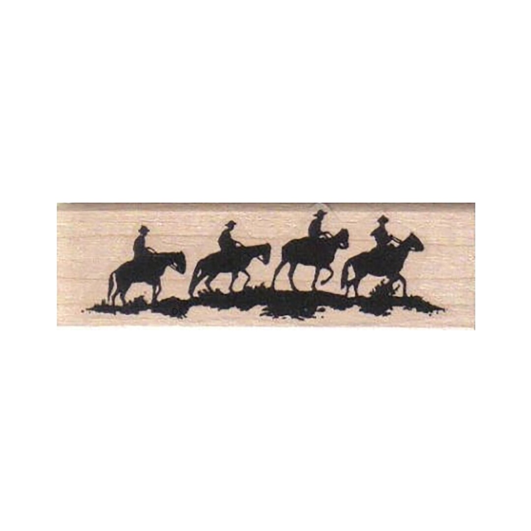 Four Riding Cowboys RUBBER STAMP, Cowboys Stamp, Western Stamp, Old West Stamp, Horse Riding