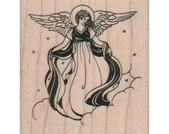 Angel On Cloud RUBBER STAMP, Angel Stamp, Heavenly Angel Stamp, Cloud Angel Stamp, Christmas Stamp, Religious Stamp, Angelic Stamp