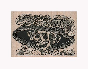 Skeleton In Fancy Hat RUBBER STAMP, Halloween Stamp, Day Of The Dead Stamp, Bones Stamp, Skull Stamp, Skeleton Stamp, Skeleton in Hat Stamp