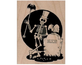 Sello de goma con esqueleto RIP, sello de calavera, sello de Halloween, sello de huesos, sello de esqueleto, sello de cementerio, sello de esqueleto de Halloween, sello de tumba