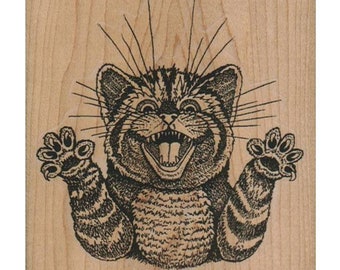 Stressed Out Scary Cat RUBBER STAMP, Cat Stamp, Cat Lover Gift, Scared Cat Stamp, Halloween Stamp, Scary Halloween Stamp, Cat Jumping Stamp