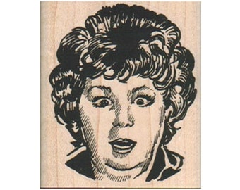 Shocked Woman RUBBER STAMP, Surprised Lady, Lady Stamp, Shocked Lady Stamp, Stressed Lady Stamp, Scared Lady Stamp, Halloween Stamp, Horror