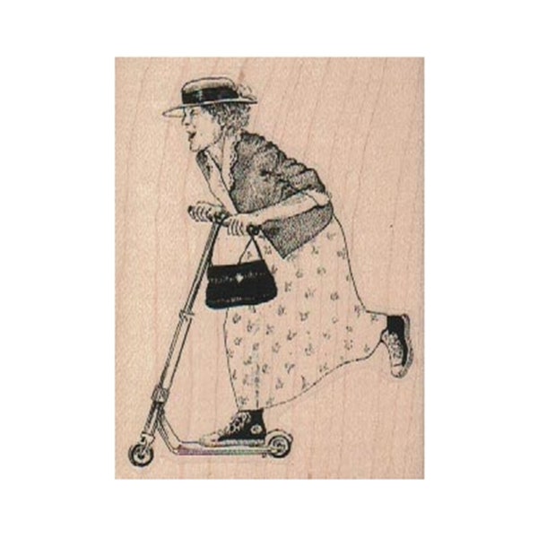 Lady On Scooter RUBBER STAMP, Woman on Scooter Stamp, Old Lady Stamp, Funny Stamp, Lady Stamp, Scooter Stamp, Transportation Stamp, Fun Lady