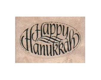 May include: A rubber stamp with the text "Happy Hanukkah" in a cursive font.