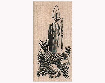 Holiday Candle RUBBER STAMP, Merry Christmas Stamp, Christmas Stamp, XMAS Stamp, Christmas Candle Stamp, Holiday Stamp, Candle Stamp