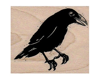 Raven RUBBER STAMP, Halloween Stamp, Raven Stamp, Crow Stamp, Crows Stamp, Bird Stamp, Aviary Stamp, Birds Stamp, Ravens Stamp, Sitting Crow