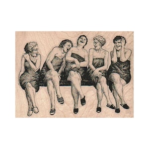 Five Ladies RUBBER STAMP, Spa Stamp, Women Stamp, Lady Stamp, Friends Stamp, Best Friends Stamp, Laughing Ladies Stamp, Vacation Stamp