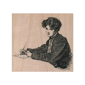 Lady Writing RUBBER STAMP, Vintage Lady Stamp, Gibson Girl Stamp, Victorian Lady Stamp, Author Stamp, Vintage Woman Stamp, Vintage, Old