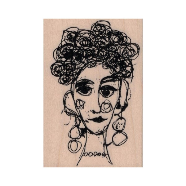 Tina Walker Earrings Scribble Girl RUBBER STAMP, Scribble Art Stamp, Woman Stamp, Lady Stamp, Woman With Earrings Stamp, Necklace Stamp, Art