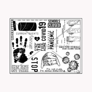 Covid19 Collection Unmounted Rubber Stamp Sheet, Mask Stamp, Toilet Paper Stamp, Quarantaine Stamp, Stay Home Stamp, Pandemic Stamp, Covid