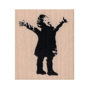 Banksy Boy sneeuwvlokken vangen RUBBERSTEMPEL, stempel spelend kind, stempel opgewonden kind, stempel kleine jongen, stempel kleine jongen, winterstempel, stempel Happy Child