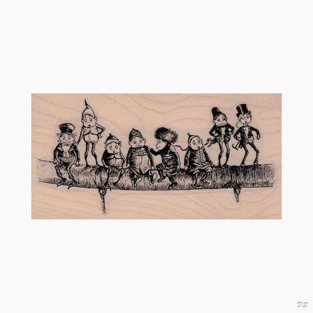 Elves on a Line RUBBER STAMP, Elves Stamp, Elf Stamp, Brownies Stamp
