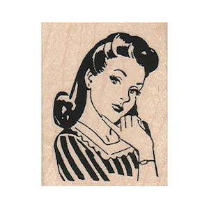 Retro Lady RUBBER STAMP, Lady Tilting Head Stamp, Retro Stamp, 1950s Lady Stamp, Housewife Stamp, Lady Stamp, Retro Woman Stamp, Woman