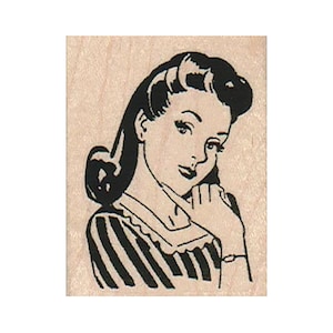 Retro Lady PIECZĄTKA GUMOWA, Pieczątka z pochyloną głową, Pieczątka retro, Pieczątka z lat 50., Pieczątka z gospodynią domową, Pieczątka z kobietą, Pieczątka z kobietą retro, Kobieta
