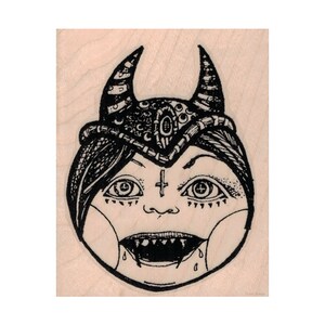 Ze duivel RUBBER STEMPEL, grillige Demon stempel, duivel stempel, Demon stempel, Lady Demon stempel, Steampunk stempel, gehoornde dame stempel, mystiek