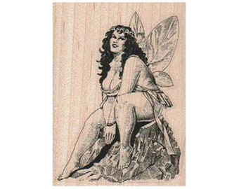 Full Figured Fairy RUBBER STAMP, Fantasy Stamp, Fairy Stamp, Garden Stamp, Pixie Stamp, Fay Stamp, Curvy Fairy Stamp, Beautiful Woman Stamp