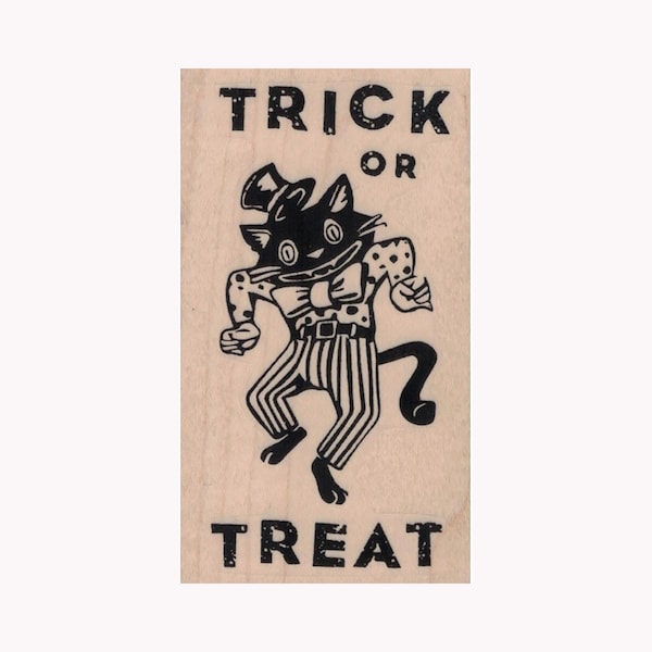 Trick Or Treat Dancing Cat RUBBER STAMP, Halloween Stamp, Funny Cat Stamp, Halloween Cat Stamp, Dancing Cat Stamp, Trick Or Treat Stamp, Cat