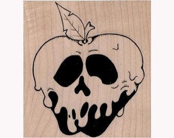 Poison Apple RUBBER STAMP, Poison Stamp, Poisoned Apple Stamp, Evil Queen Stamp, Skull Apple Stamp, Snow White Stamp, Halloween Stamp, Witch