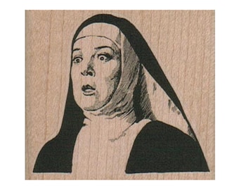 Surprised Nun RUBBER STAMP, Funny Nun Stamp, Shocked Nun Stamp, Nun Stamp, Religion Stamp, Church Stamp, Horror Movie Stamp, Dracula Stamp