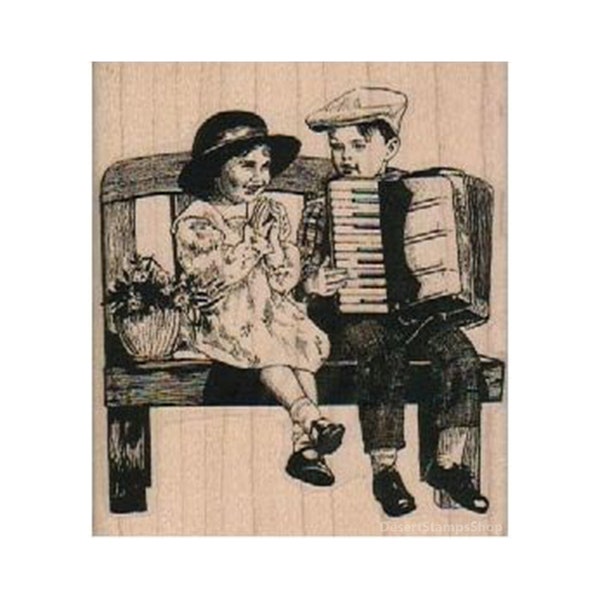 Accordion Player And Fan RUBBER STAMP, Children Stamp, Kid Stamp, Musical Child Stamp, Children Playing Stamp, Music Stamp, Accordion Stamp