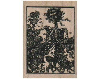 Skeleton and Roses RUBBER STAMP, Dead Head Stamp, Skeleton Stamps, Bones Stamp, Skeleton Stamp, Halloween Stamp, Skull Stamp, Roses Stamp