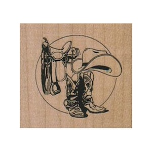 Sattel Cowboy Hut & Stiefel STEMPEL, Cowboy Stempel, Rancher Stempel, Cowboy Hut, Cowboystiefel, Pferdereiten Stempel, alter Westen