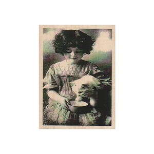 Ragazza che nutre gatto foto/ATC RUBBER STAMP, timbro amante dei cani, timbro fotografico, timbro cane, timbro Vintage Lady, timbro animale domestico, timbro fotografico, cane