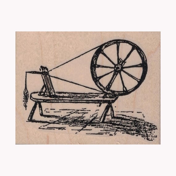Spinning Wheel and Loom RUBBER STAMP, Vintage Stamp, Vintage Loom Stamp, Spinning Wheel Stamp, Spinning Loom Stamp, Textile, Weaving