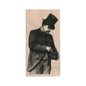 Tampon en caoutchouc pour caméraman victorien, tampon pour homme de l'époque victorienne, tampon pour homme haut de forme, tampon pour caméraman, tampon pour amateurs d'appareils photo, tampon pour appareil photo Old Time, homme