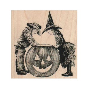 Kids With Giant Jack-o-Lantern RUBBER STAMP, Halloween Stamp, Kids in Costumes Stamp, Pumpkin Stamp, Halloween Party, Trick or Treat Stamp