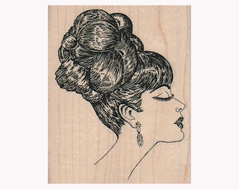 High Hair Lady RUBBERSTAMP, updo-stempel, Hair Lady-stempel, jaren 50 Lady-stempel, huisvrouwenstempel, retrostempel, Glamourous Lady-stempel