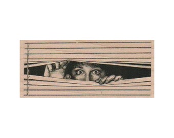 Peeking Through Venetian Blinds RUBBER STAMP, Sneaking Lady Stamp, Scared Lady Stamp, Spying Stamp, Horror Movie Stamp, Halloween Stamp