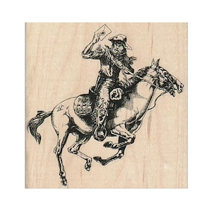 Cowboy Carrying Letter RUBBER STAMP, Cowboy Stamp, Horse Riding Stamp, Old West Stamp, Mail Carrier Stamp, Western Stamp, Cowboy Mail Stamp