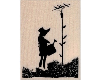 Banksy Girl Watering TV Antennae RUBBER STAMP, Spring Stamp, Mixed Media Stamp, Garden Stamp, Satire Stamp, Banksy Stamp, Expression Stamp