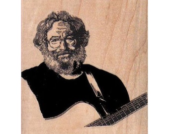 Rock Legend RUBBER STAMP, Rock Star Stamp, Deadhead Rubber Stamp, Man With Guitar Stamp, Woodstock Stamp, Psychedelic Stamp, Bearded Man