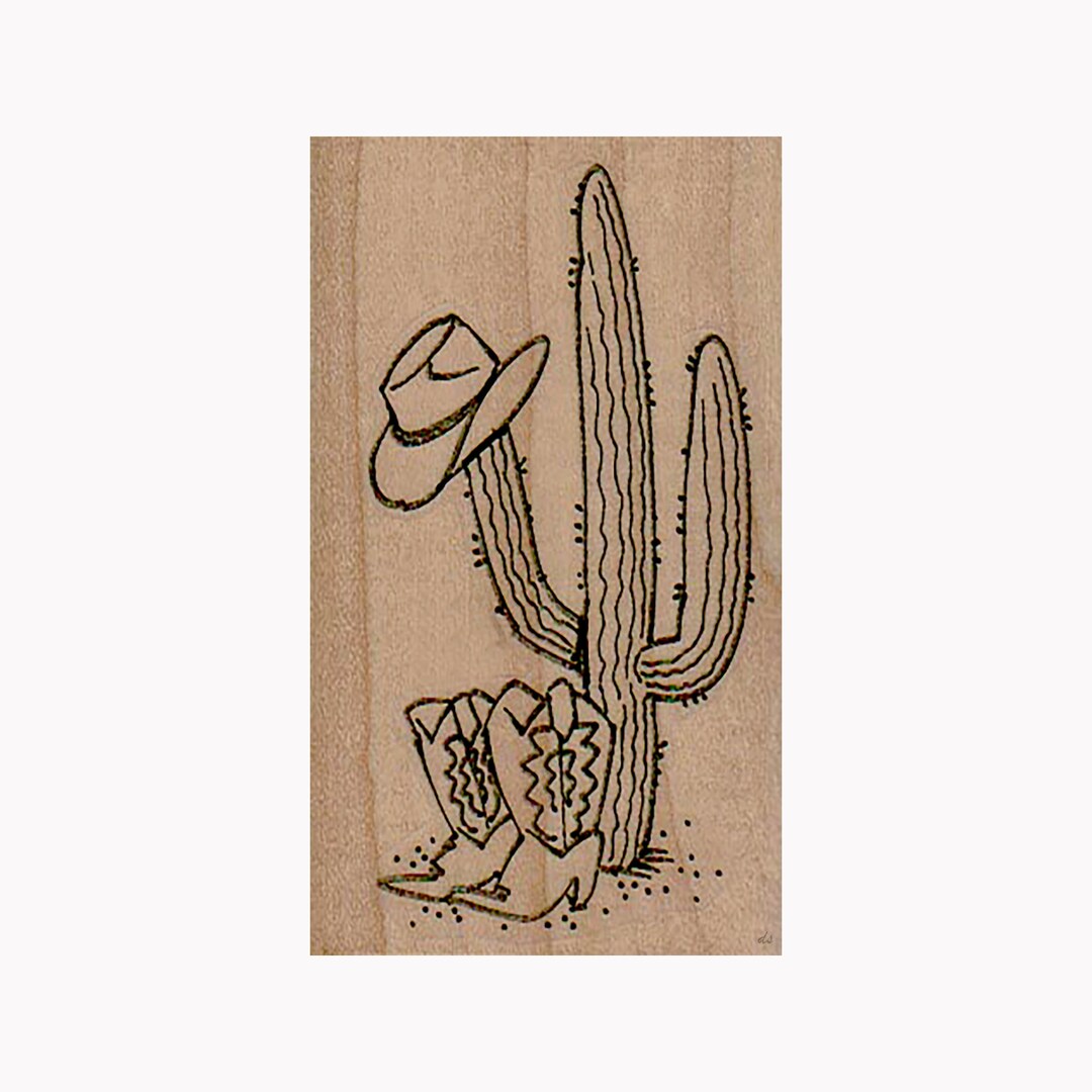 Cowboy Cactus RUBBER STAMP, Cowboy Stamp, Cactus, Hat & Boots Stamp, Rodeo Stamp, Old West Stamp