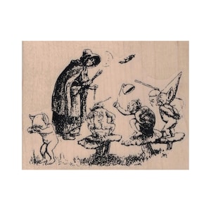 Witch With Familiars RUBBER STAMP, Halloween Stamp, Witch Stamp, Witch Stamp, Familiar Spirits, Gnomes, Magic Stamp, Dark Magic Stamp