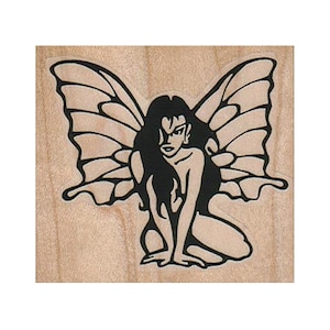 Tampon en caoutchouc papillon fée agenouillée, tampon fantaisie, tampon fée, tampon jardin, tampon fleur, tampon Fay, tampon lutin, tampon lutin, magie