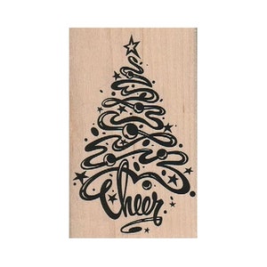 Cheer Tree RUBBER STAMP, Tree Stamp, Christmas Stamp, Christmas Tree Stamp, Holiday Stamp, Christmas Tree Stamp, X-MAS Stamp, Holiday Cheer