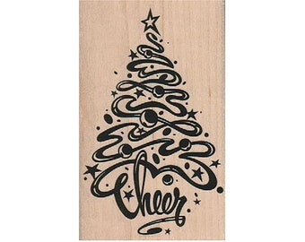 Cheer Tree RUBBER STAMP, Tree Stamp, Christmas Stamp, Christmas Tree Stamp, Holiday Stamp, Christmas Tree Stamp, X-MAS Stamp, Holiday Cheer