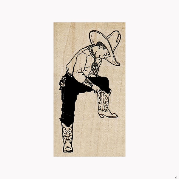 Cowboy Pulling On Boots RUBBER STAMP, Cowboy Stamp, Rodeo Stamp, Old West Stamp, Western Stamp, Kid Cowboy Stamp, Child, Ranch, Boots