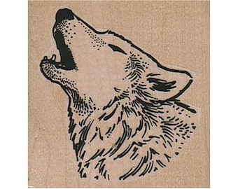 Howling Wolf RUBBER STAMP, Wolf Stamp, Wildlife Stamp, Wild Dog Stamp, Gray Wolf Stamp, Nature Stamp, Outdoor Stamp, Timber Wolf Stamp, Dog