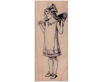 Fairy Girl RUBBER STAMP, Fantasy Stamp, Fairy Stamp, Fairy Girl by Cat Kerr, Fairy Child Stamp, Pixie Stamp, Sprite Stamp, Fay Stamp
