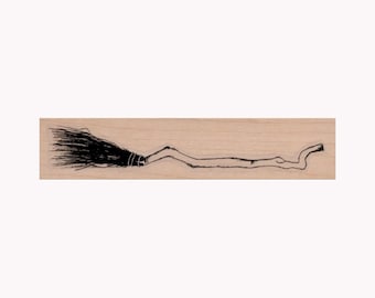 Könnte beinhalten: Eine Schwarzweißillustration eines Besens auf einem Holzblock.