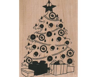 Christmas Tree Background RUBBER STAMP, Large Background Stamp, Card Making Stamp, Christmas Stamp, Christmas Tree with Presents Stamp
