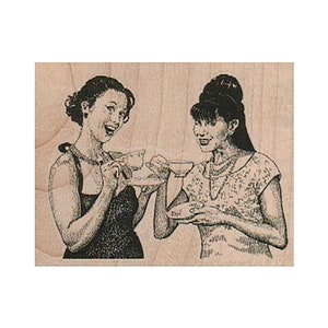 Sello de goma "Mujeres tomando té o café", sello de "Fiesta del té", sello de "Amigas", sello de "Mejores amigas", sello de "Amantes del té", sello de "Mujeres tomando té" o "Café"